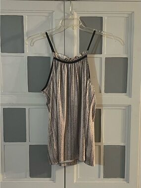 Striped Black & Khaki Halter-Style Tank Top